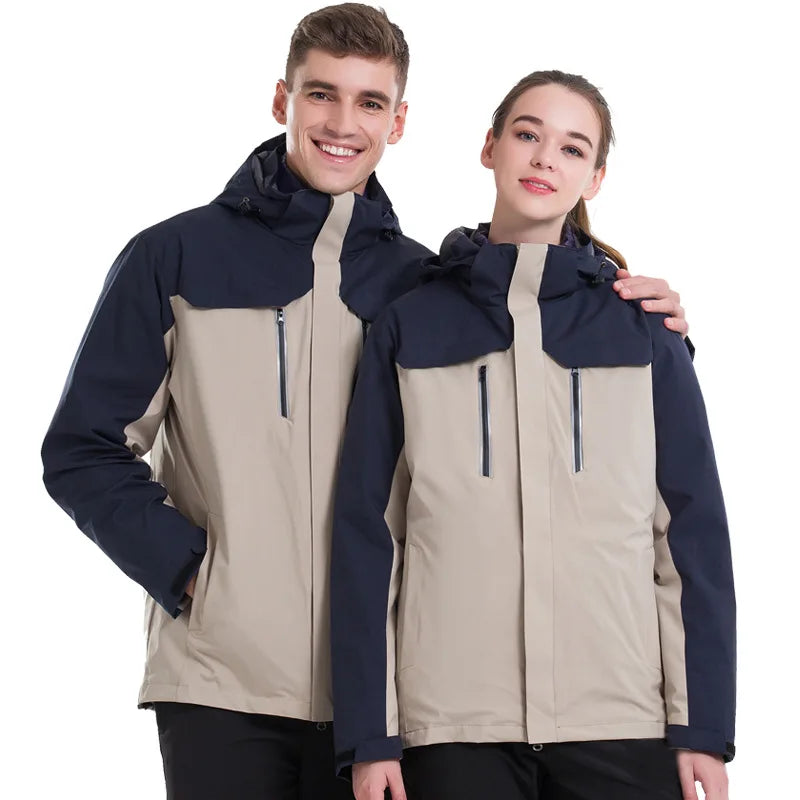 Men's Women's Outdoor Assault Coat Two-Piece Three-In-One Stand Winter Waterproof Zipper Printed Polar Fleece Liner Warm Work