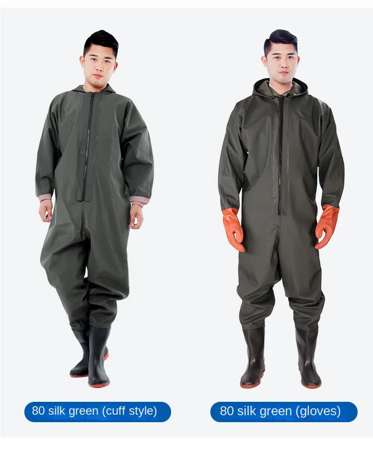 Wholesale Thickened PVC Full-Body Waterproof Chest Wader Fishing Rain Water Pants with Zipper Closure Unisex
