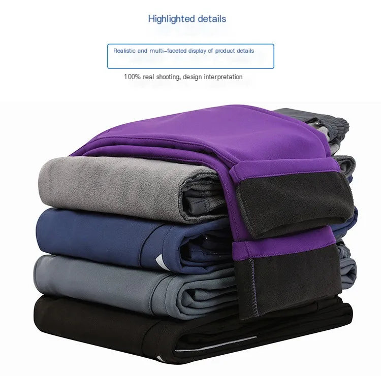 Men's & Women's Outdoor Sports Soft shell Pants Autumn Winter Waterproof Windproof Breathable Trousers Fleece Thick Elastic Warm