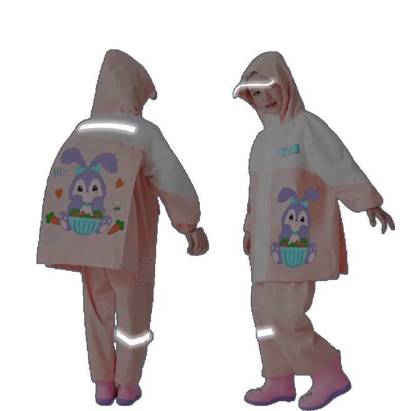 Children's Waterproof Rain Poncho Full Body Polyester Cartoon Style Raincoat Set for Boys Girls Primary School Student Rain Gear