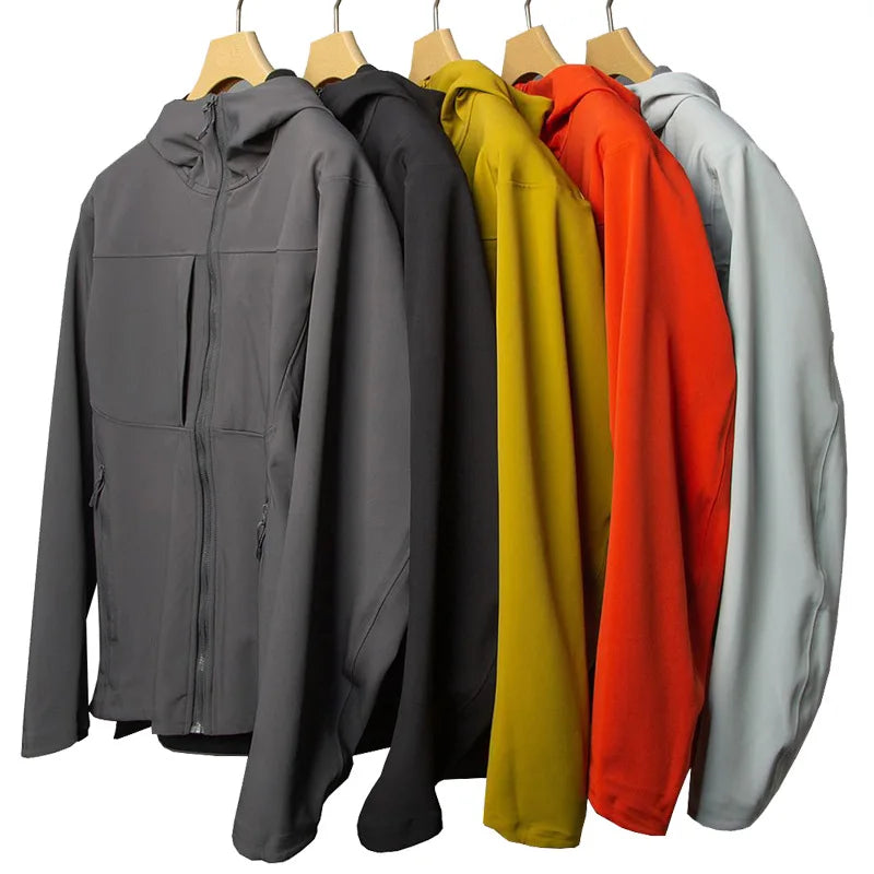 Soft Shell Waterproof Windproof Fleece-Lined Winter Coat for Men Women Stand Collar Zipper for Hiking Spring Autumn