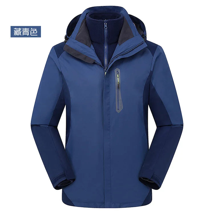 Men's Women's Outdoor Three-in-One Assault Jacket Detachable Windproof Waterproof Ski Fishing Clothing Two-Piece Stand Zipper