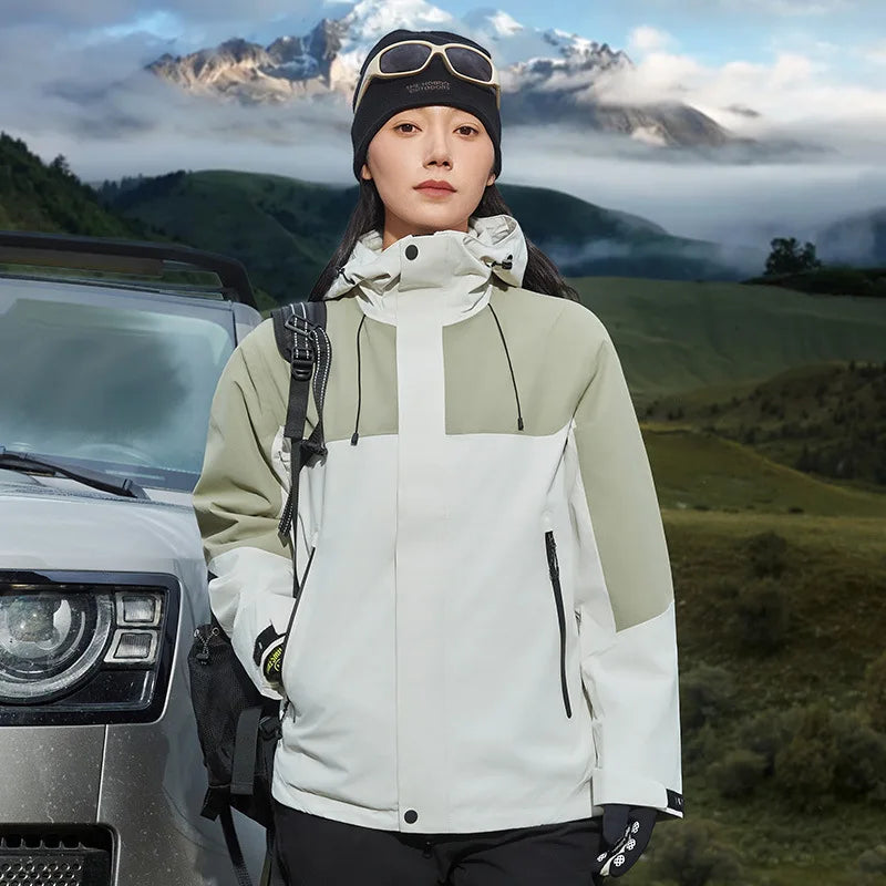 Autumn Winter Unisex Three-in-One Soft Shell Jacket Waterproof Windproof Stand Collar Front Logo Zipper for Men Women