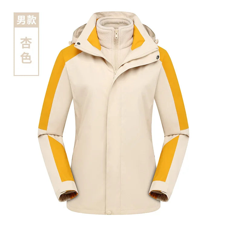 Two-Piece Charge Coat for Men Women Three-In-One Detachable Fleece Liner Windproof Waterproof Winter Coat Long Zipper
