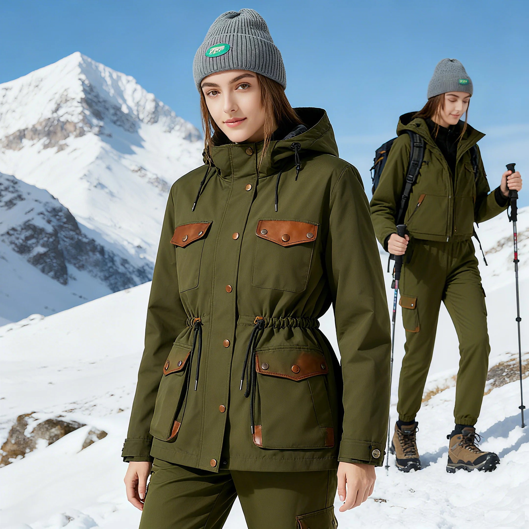 Women's Mid-Length Stand Collar Rain Jacket Waterproof Windbreaker Removable Inner Raincoat Coated for Fall Winter Outdoor Wear