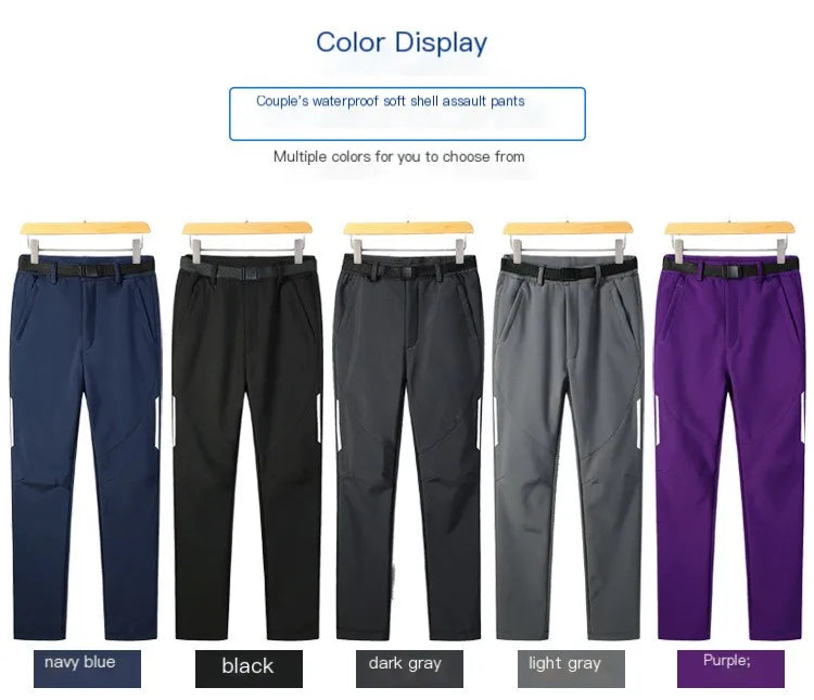Men's Women's Outdoor Softshell Pants Waterproof Windproof Breathable Fleece for Autumn Winter Sports Zipper Fly Warm Elastic