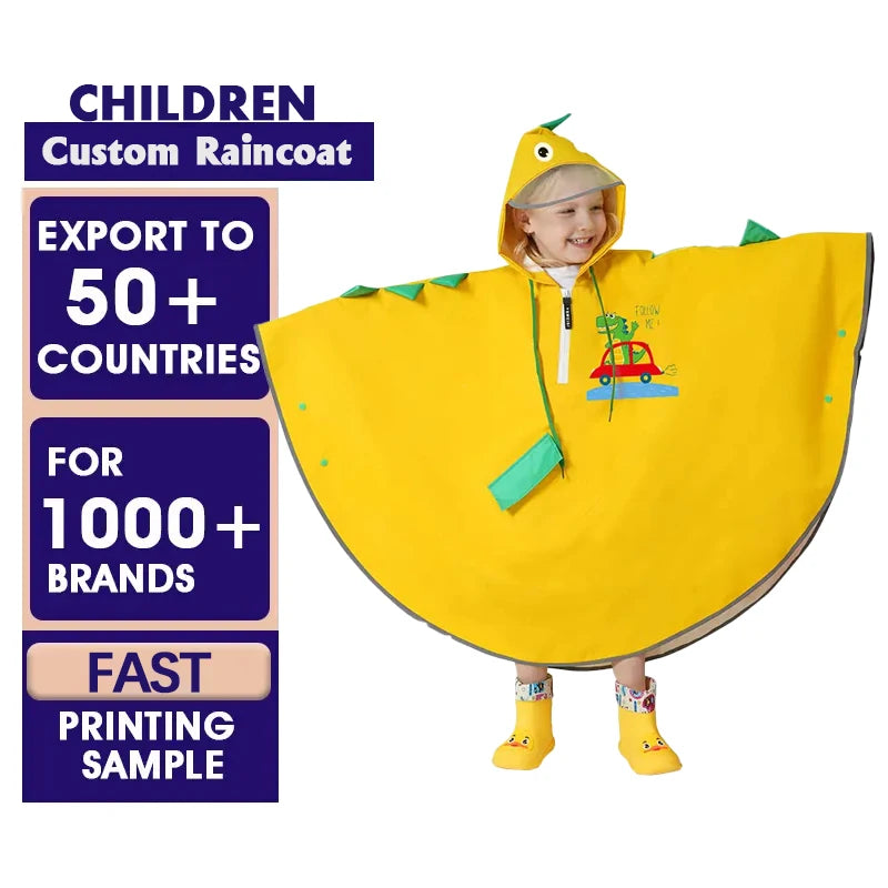 Wholesale Cute Cartoon Pattern TikTok Waterproof EVA Rain Cape for Girls Kids Customizable Color Tour Travel