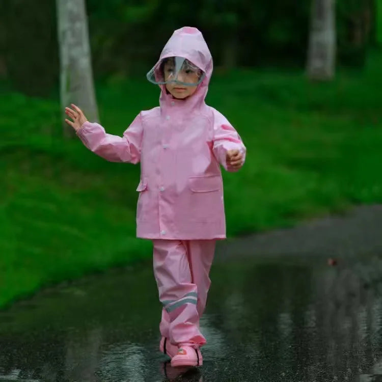 Outdoor Waterproof Reflective Raincoat Suit for Boys and Girls Polyester Overalls With Suspender Trousers for Rain and Travel