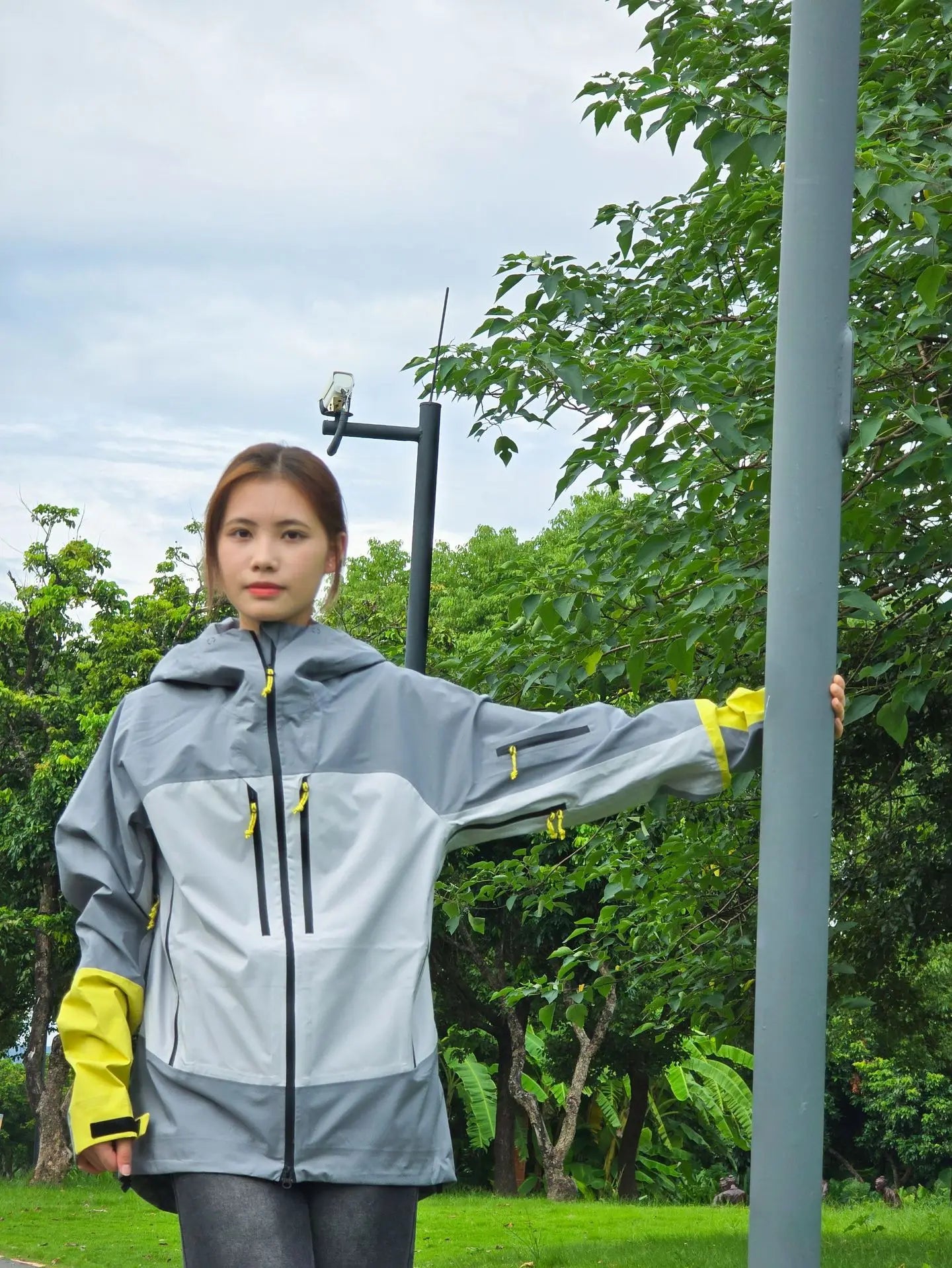 Nordic Soft Hard Shell Winter Jacket Waterproof Outdoor Warm Hiking with Stand Collar Zip Closure Solid Color-Blocked Size 3XL