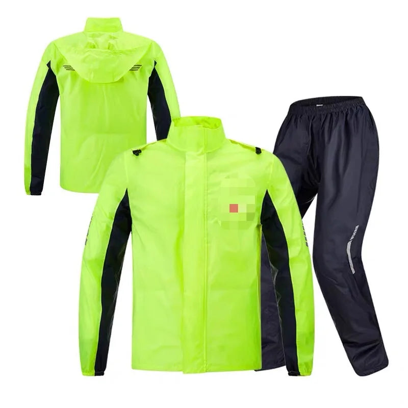 Nylon Waterproof Rain Coat Motorcycle Raincoat Weight Rain Jacket Rain Suits Pants Raincoat Hooded Fluorescent Green
