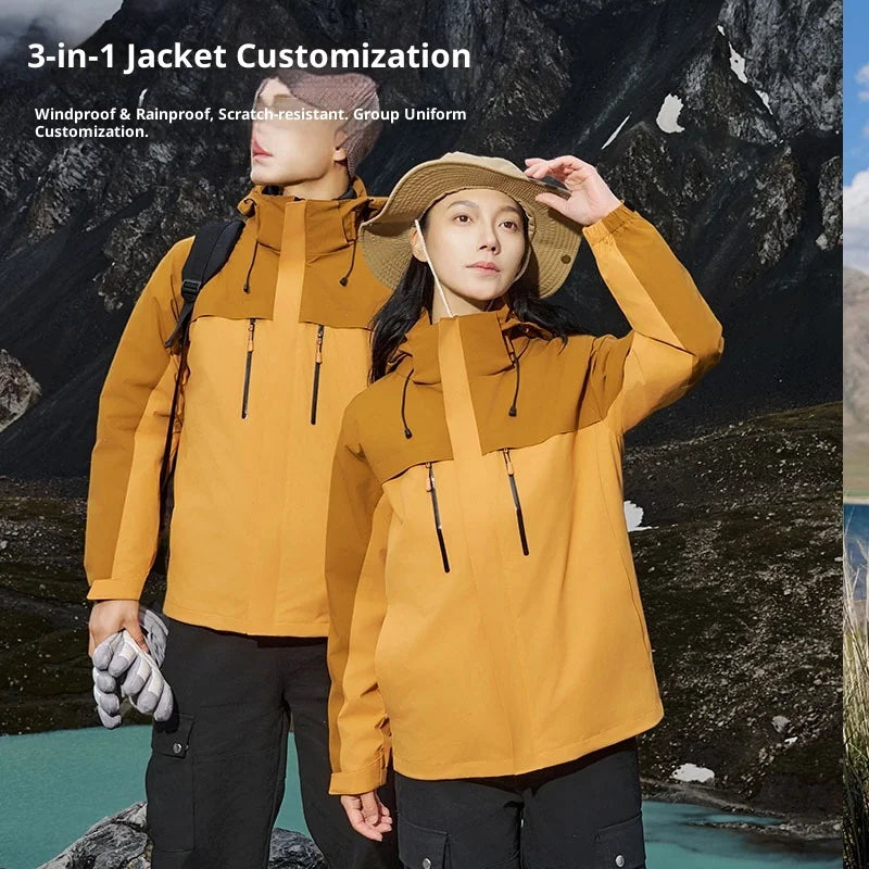 Custom Three-in-one Custom Polar Fleece Liner Autumn Winter Coat Outdoor Camping Waterproof Windproof Zipper Stand