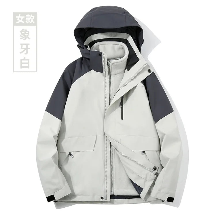 Two-Piece Charge Clothing for Outdoor Camping Mountaineering Travel-Stand Zipper LOGO Printing Three-in-One Overalls Wholesale