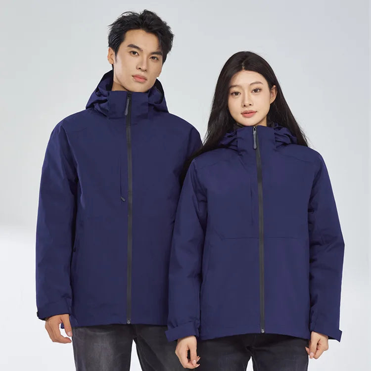 Three-in-One Unisex Winter Soft Shell Woven Zipper Waterproof Windproof Outdoor Warm Jacket