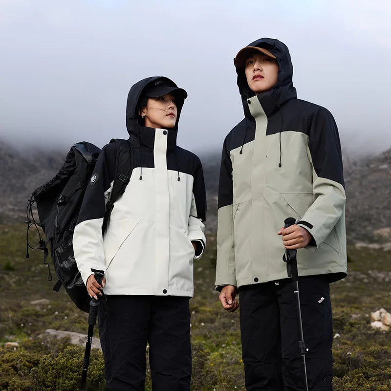 Unisex Blue Soft Shell Assault Coat Stand Collar Zipper Waterproof Winter Outdoor Mountaineering Hooded Windproof Lightweight