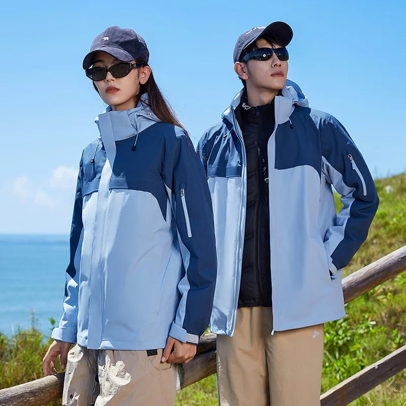 Three-in-One Windbreaker Winter Down Jacket for Women & Men Outdoor Mountaineering Suit with Zipper Windproof & Waterproof