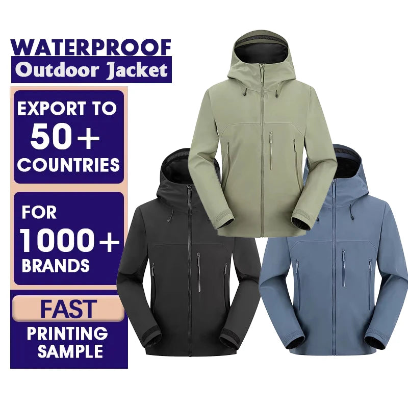 New Outdoor Jacket Custom Logo Waterproof Windbreaker Jackets Plus Size Tracksuit Jacket Hunting Hiking Mountain Raincoat Coat