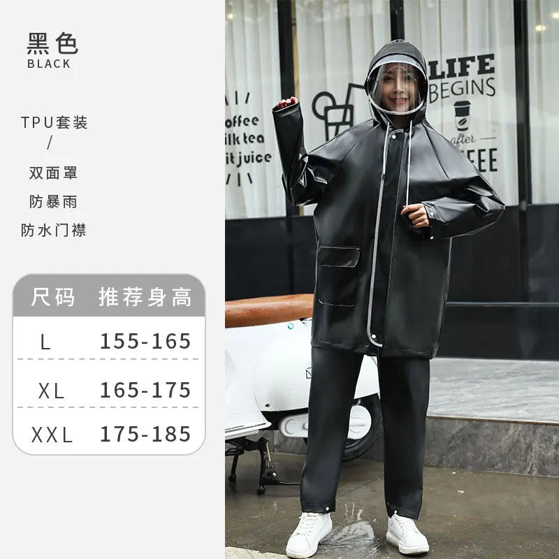 Adult Full Body PVC Waterproof Raincoat with TPU Battery Split Jacket Pants Suit for Car Motorcycle Riding Wholesale