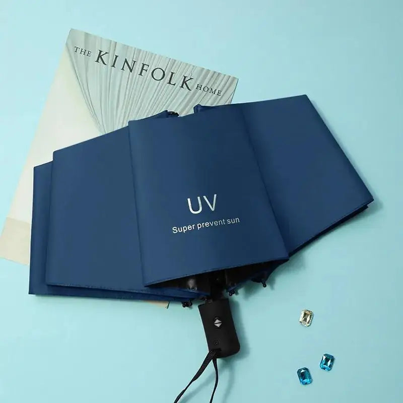 UPF50+ 3-Fold Anti UV Rain Umbrella Windproof Stylish Adults Travel Sunny Rainy Day Contemporary Design Plastic Fabric Box