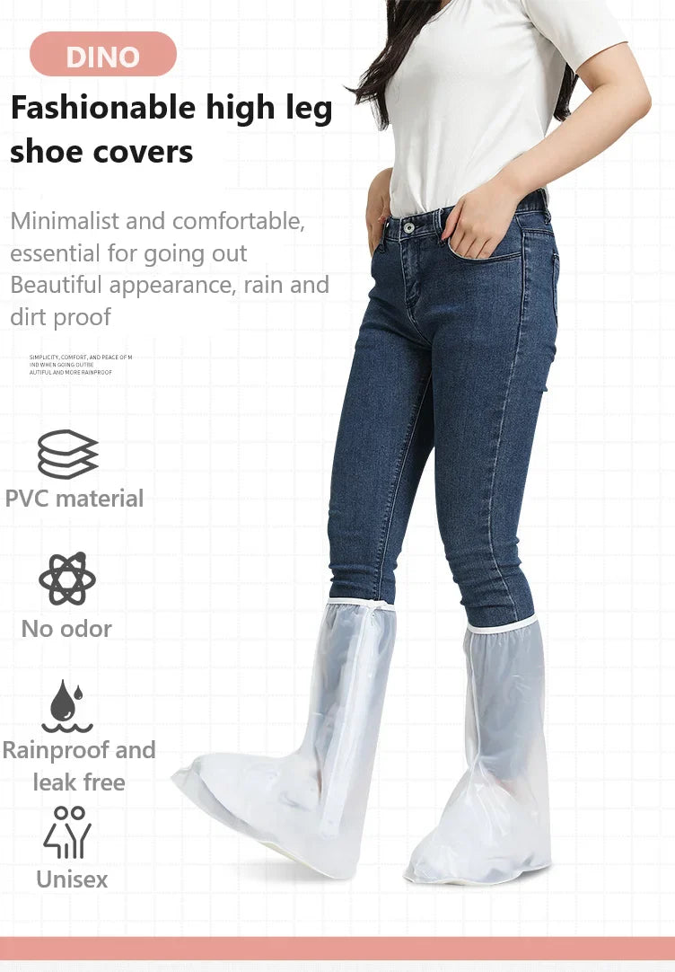 PVC Shoe Cover With High Barrel  Elastic Band Waterproof and Thickened Sole Wear-resistant Rain Proof  Shoe Cover