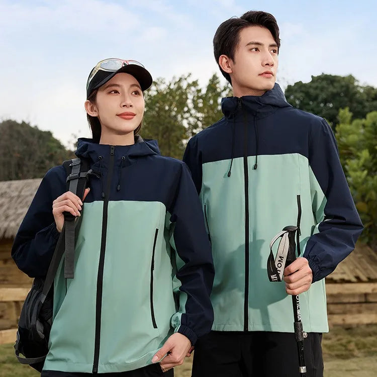 Outdoor Hiking Jackets Men Women 3D Embroidered Silk Screen Printed Custom Logo Thin Waterproof Windproof Hooded Zipper Closure