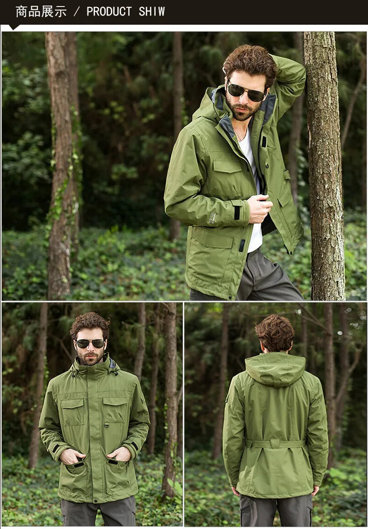 Outdoor Clothing Men's Three-in-One Detachable Fleece Waterproof Zipper Closure Nylon Two-Piece Ski Mountaineering Jacket