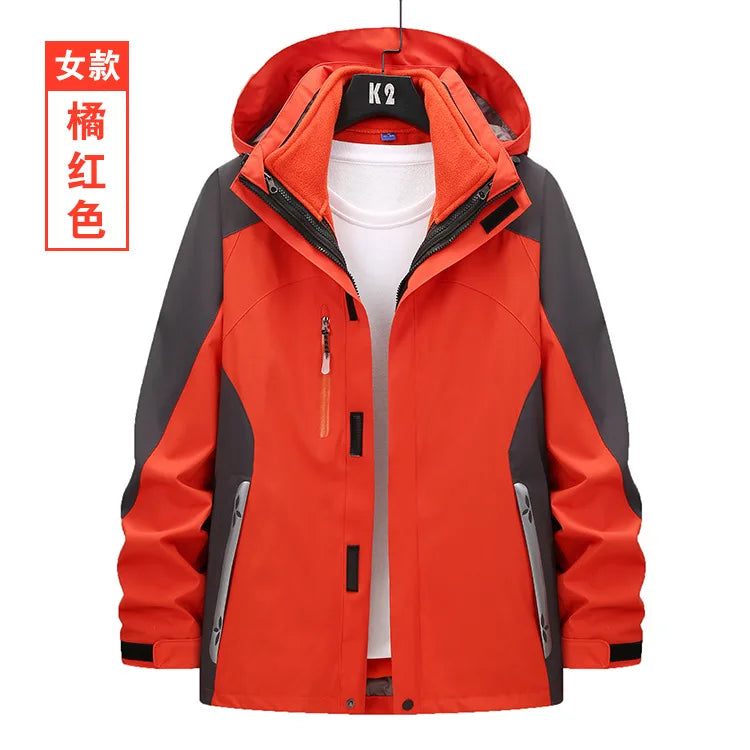 Unisex Three-in-One Ski Suit Two-Piece Set Winter Solid Zipper Warm Waterproof for Breathable Outdoor Work Clothes Stand