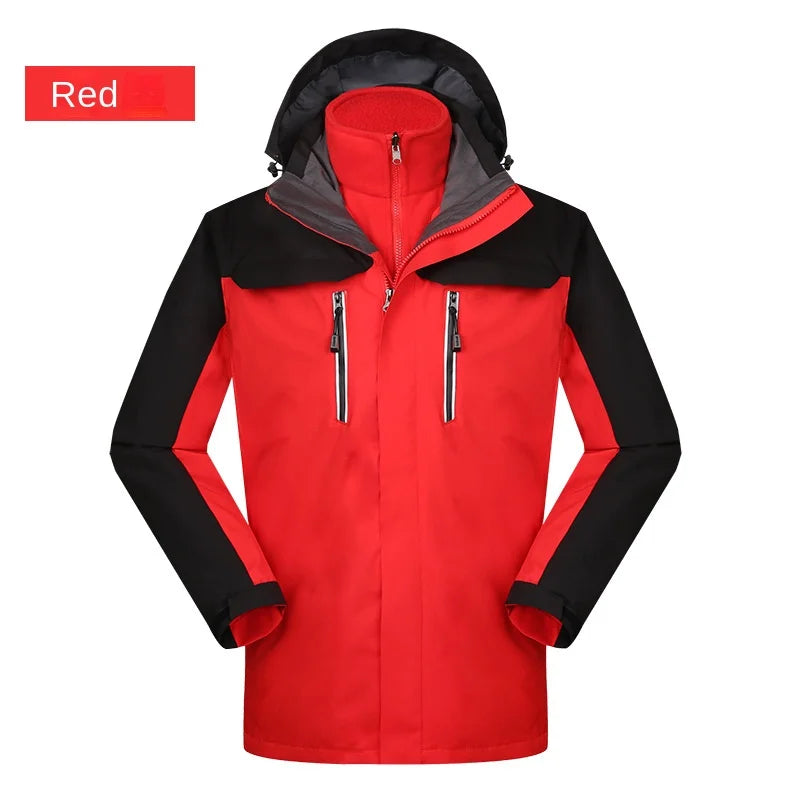 Men's Women's Outdoor Assault Coat Two-Piece Three-In-One Stand Winter Waterproof Zipper Printed Polar Fleece Liner Warm Work