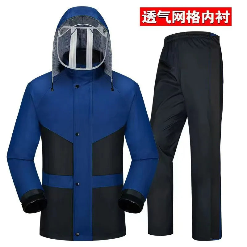 Waterproof Oxford Cloth Men's Motorcycle Raincoat Rain Pants Set Reflective Strips Simple Customizable Design for Outdoor