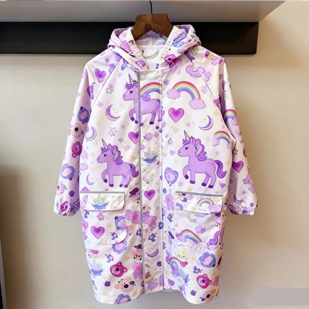 Lightweight Waterproof Raincoat Reusable Rain Gear for Outdoor Activities-Hiking Riding with Cartoon Print for Boys Girls School