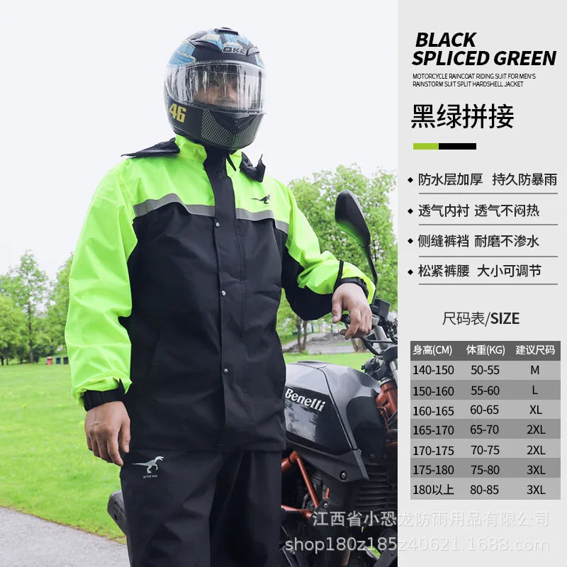 Men's Thickened Waterproof Windproof Motorcycle Riding Rainsuit Knight Style Rainstorm-Proof for Travel