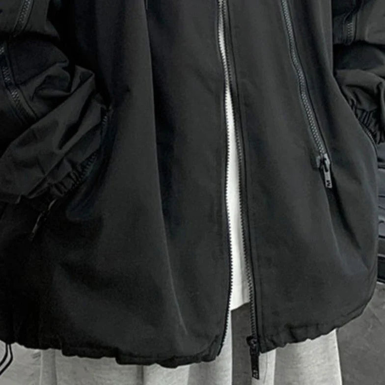 Samurai Brand Heavy-Weight Black Jacket Waterproof Windbreaker for Boys Loose Fit Spring and Autumn Outdoor Wear