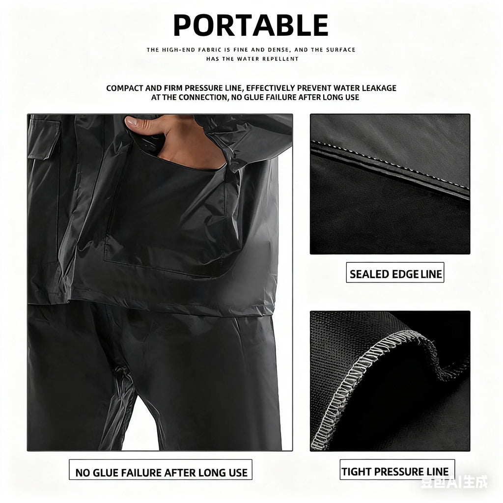 Men's Unisex Navy Blue Raincoat Lightweight Waterproof Windproof Motorcycle Rainwear with Pockets Standard Thickness for Hiking