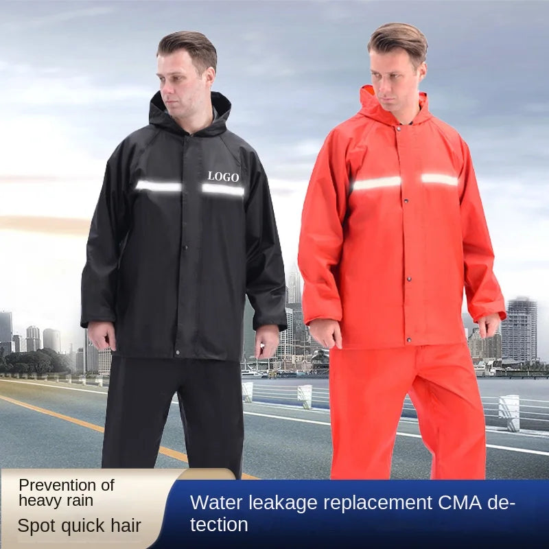 Oxford Cloth Thickened Waterproof Windproof Single-Person Hiking Camping Long Raincoat & Rain Pants Set