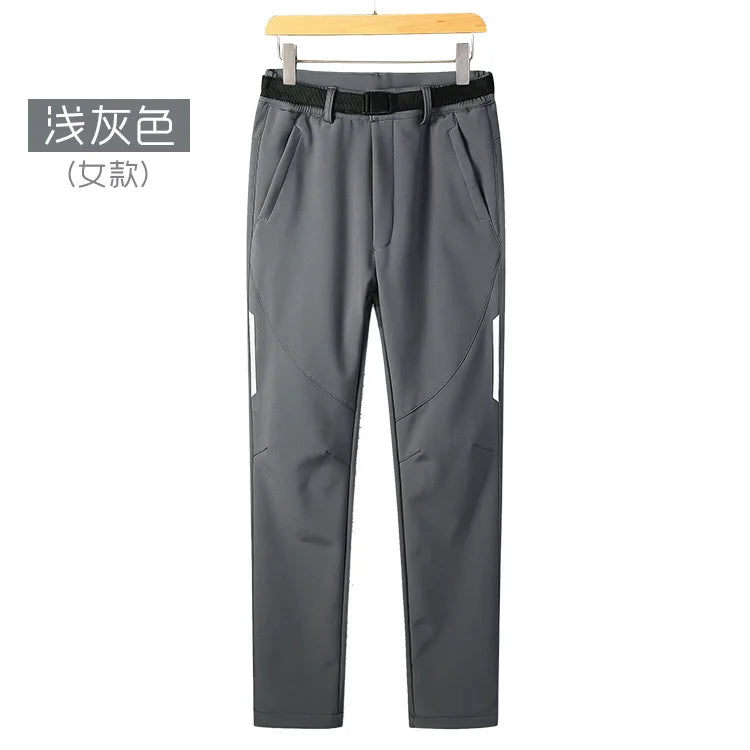Men's Women's Casual Outdoor Sports Soft Shell Pants Waterproof Windproof Breathable Elastic Waist Fleece-Lined for Autumn