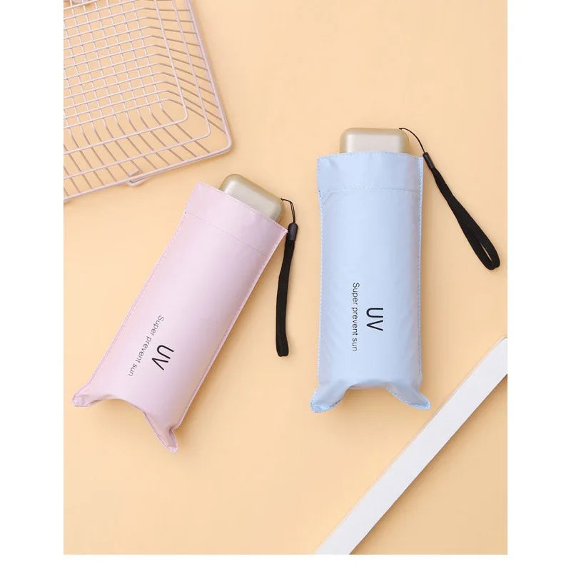 Portable Folded Ultra Light Weight 5 Folding Umbrella Sunblock UV Mini Pocket Umbrella