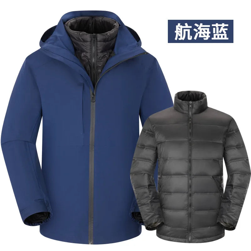 Three-in-One Unisex Winter Soft Shell Woven Zipper Waterproof Windproof Outdoor Warm Jacket
