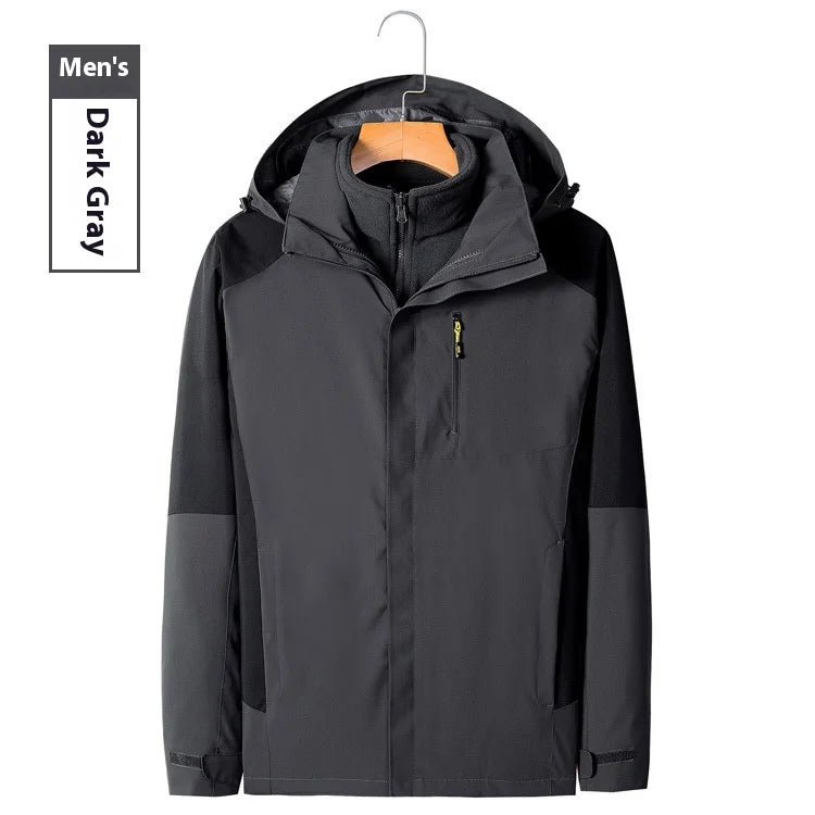 Men's Women's Outdoor Two-Piece Sports Jacket Set Three-In-One Fleece-Lined Thickened Winter Warm Jacket for Mountaineering