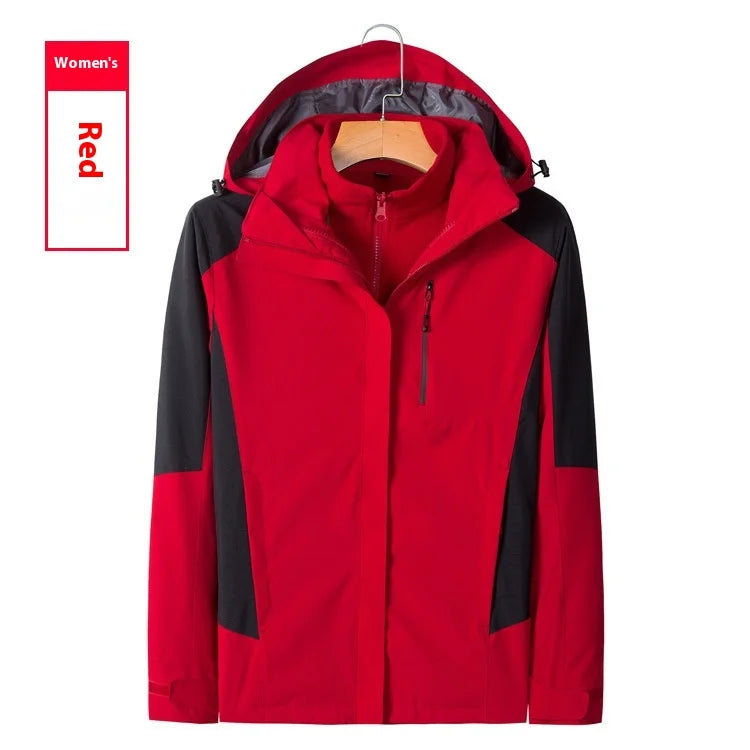 Men's Women's Outdoor Two-Piece Sports Jacket Set Three-In-One Fleece-Lined Thickened Winter Warm Jacket for Mountaineering