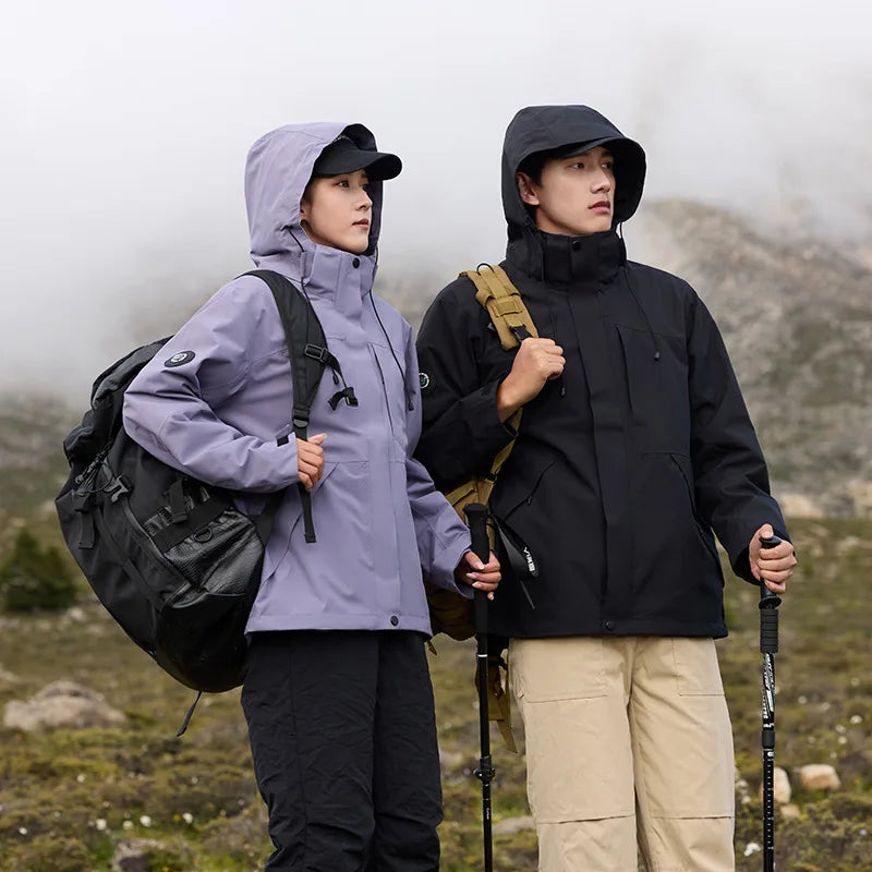 Unisex Blue Soft Shell Assault Coat Stand Collar Zipper Waterproof Winter Outdoor Mountaineering Hooded Windproof Lightweight