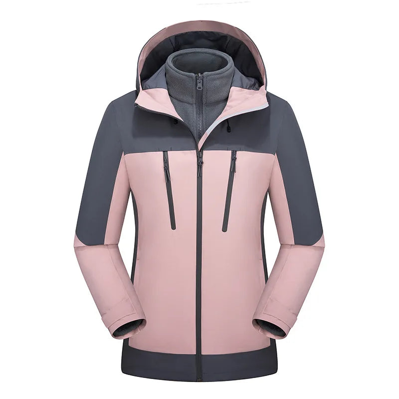 Three-in-One Outdoor  Suit for Men Women Waterproof Windproof Warm Mountaineering Camping Hiking Jacket
