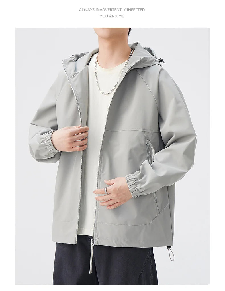 Men's Lightweight Stand Rain Jacket for Autumn Spring Windproof 3D Embroidery Logo Zipper Prints Outdoor Sports Cycling Running