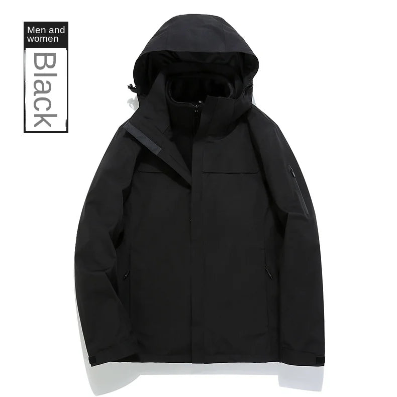 Men's and Women's Outdoor Casual Winter Three-in-One Mountaineering Suit Thickened Jacket with Detachable Front Liner