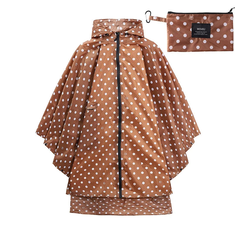 Stylish Single-Person Women's Polyester for Poncho Waterproof Raincoat Hood Zipper Free Size for Back School Camping Travel Long