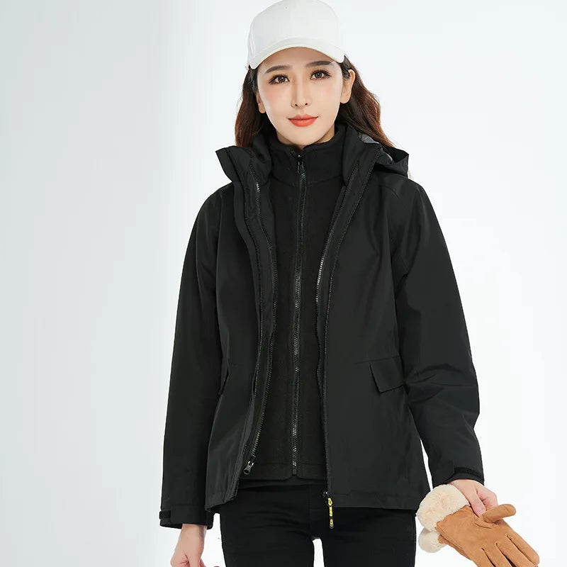 High-End Three-in-One Detachable Waterproof Fleece-Lined Mountaineering Suit Autumn Winter Zipper Closure Hiking Jacket for Men