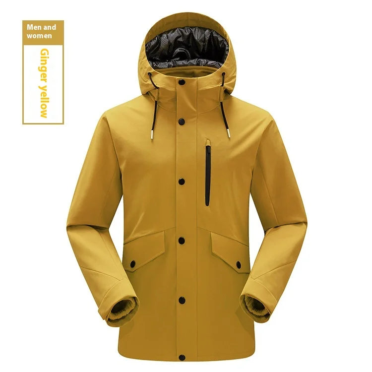 High-End Two-Piece Winter Outdoor Hiking Suit Men's and Women's Windproof Warm Woven Logo Three-in-One for Couples