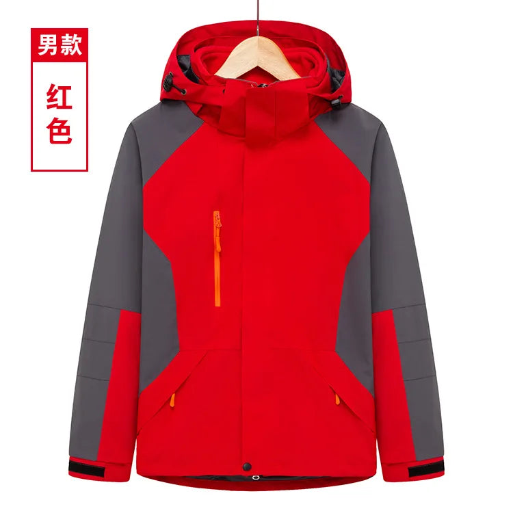 Men's and Women's Outdoor Polar Fleece Liner Waterproof Winter Warm Overalls Two-Piece Three-In-One Zipper with Printed Design