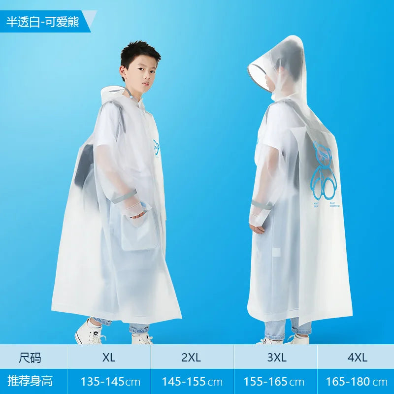 New EVA Children's Waterproof Raincoat with Hidden Backpack Compartment and Zipper Design, Extended Hiking Raincoat