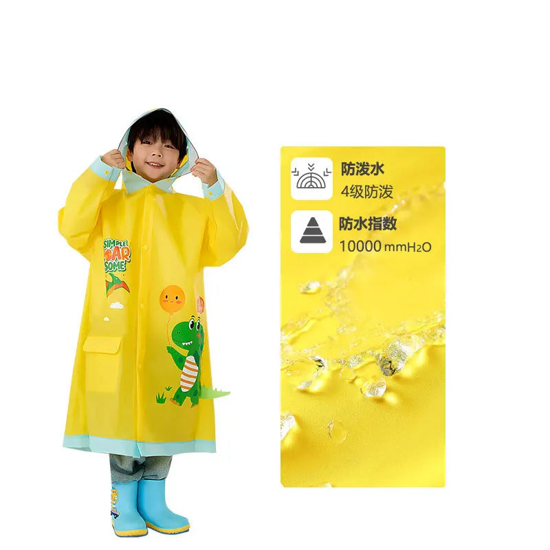 Cartoon Style EVA Children's Waterproof Raincoat and Invisible Backpack, Suitable for Boys and Girls to Use on Rainy Days