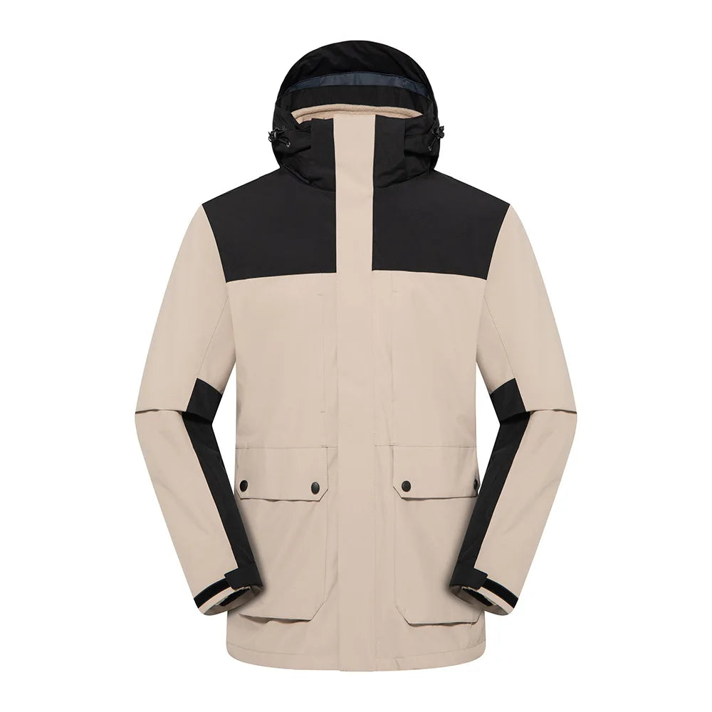 Detachable Zipper Winter Jacket for Men Women Outdoor Couples Solid Woven Soft Shell Coated Breathable Windproof Stand 3XL