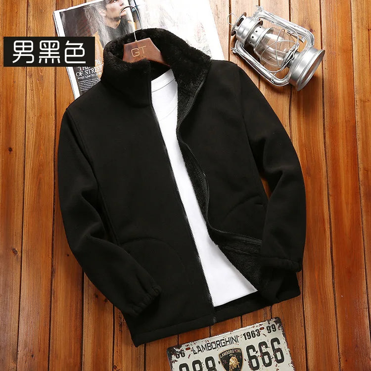 Casual Outdoor Indoor Polar Coral Fleece Coat for Men Women Spring Autumn Winter Thickened Sweater Cardigan with Charging Liner